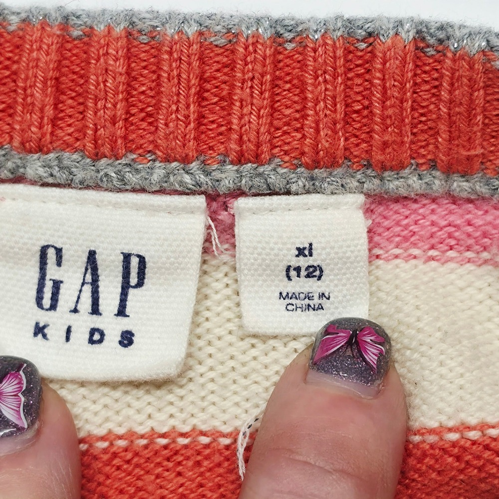 Gap Sweater Dress Girls XL 12 Multi Color Striped Long Sleeve Knit Sparkle Trim - Picture 5 of 7